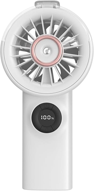 Draagbare handventilator met waternevel - Oplaadbare persoonlijke waternevelventilator - 100 instelbare windsnelheden - Waternevelventilator - Mini verkoelende handventilator - Geschikt voor op reis en buitengebruik - Wit