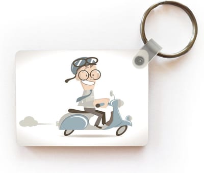 Sleutelhanger - Een illustratie van een blijde jongen met zijn scooter - Uitdeelcadeautjes - Plastic