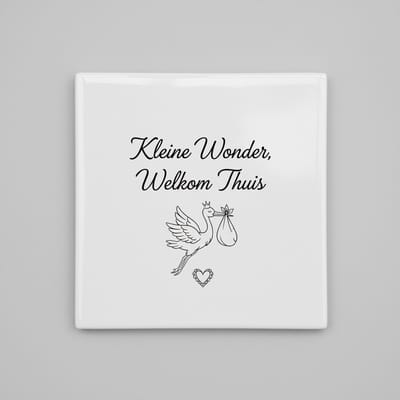Kleine Wonder, Welkom Thuis – Geboorte Aankondiging Keramische Tegel 15 × 15 cm | Ooievaar Design Kinderkamer Woondecoratie Cadeau