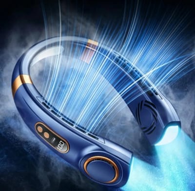 Nekventilator, USB-nekventilator, draagbare nekventilator, nekventilator met LED-verlichting, ventilator met 5 instelbare snelheden, essentieel voor op reis en tijdens het sporten - Blauw