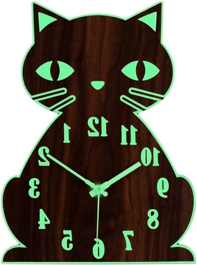 Luminous Non-Ticking Stille Wandklok met Dierenontwerp voor Kinderen - Schattige Kat, Batterij Aangedreven, Decoratieve Klok voor Kinderkamer
