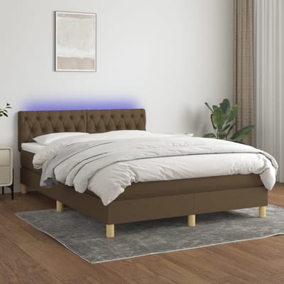 vidaXL - Boxspring - met - matras - en - LED - stof - donkerbruin - 140x200 - cm