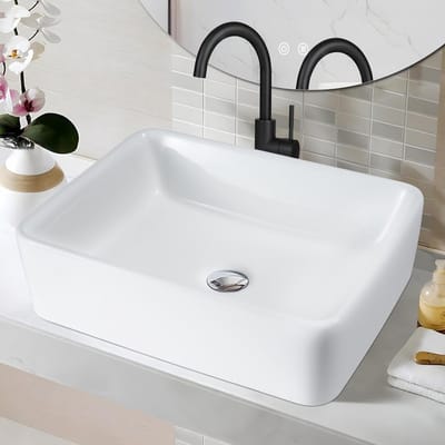 Vierkante keramische wastafel voor badkamer - kleine witte opbouw wastafel met lotus effect, ideaal voor moderne wasruimtes en badkamerinrichting