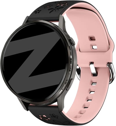 Bandz Siliconen 'Flowers' bandje geschikt voor Garmin Vivoactive 4s / Vivomove 3s / Venu 4 - 41mm / Venu 3s / Venu 2s / Forerunner 265s / Forerunner 255s - Zwart/Lichtroze