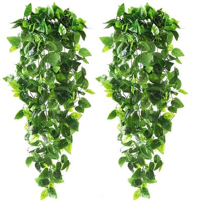Daity 2-pack kunstplant - nepplanten voor binnen - groene bladeren - slinger voor thuis - slaapkamer, woonkamer - esthetische keuken, kantoor, muur- terras - boekenplank (zonder mand)