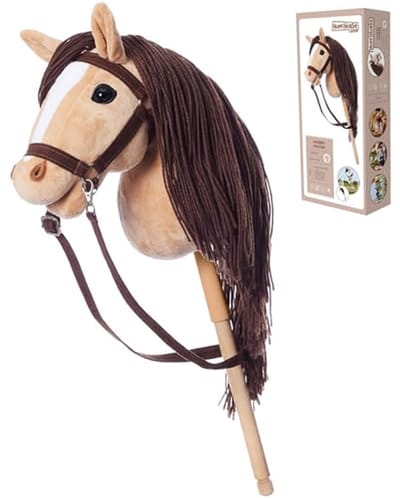 Stokpaard met tuigje - Hobby horse Pluche paard - Hobby horsing sport - Antislip siliconen handvat - A3 Large - Beige
