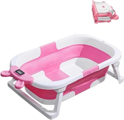 Opvouwbaar Babybad met Temperatuurmeter en Zwemkussen - Compact Reisbad voor Baby's en Peuters