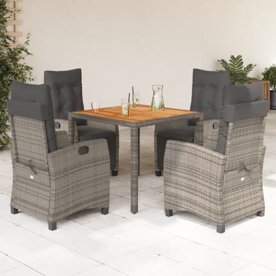 vidaXL - 5-delige - Tuinset - met - kussens - poly - rattan - grijs