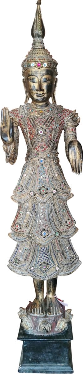 Fine Asianliving Shan Royal Staande Thaise Boeddha Boomstam Goud B55xD33xH193cm