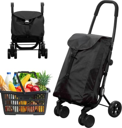 Lomera Boodschappentrolley - Boodschappentrolley 4 Wielen - Boodschappentrolley 2 Wielen - Boodschappenkar - Boodschappenkar 4 Wielen - Boodschappenwagen - Boodschappentas Trolley - Winkel Trolley - Winkeltrolley - Boodschappentrolley Zwart