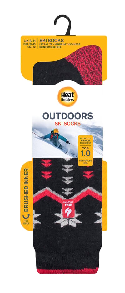 Heat Holders Dames lichtgewicht thermo skisokken - Zwarte Fairisle
