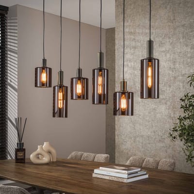 PS-Collection Hanglamp Sepiora 6L - Brons - Metaal/Glas - 118x14x150 cm - hanglampen eetkamer, hanglamp zwart, hanglampen woonkamer, hanglamp slaapkamer, hanglamp rotan, hanglamp hout, hanglamp industrieel, hanglamp glas, hang lamp