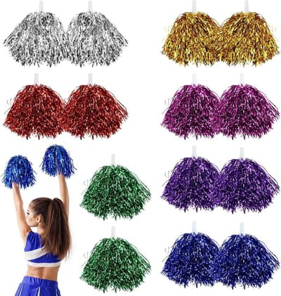 longziming - pompom cheerleader Set - Cheerleading Pompons - 14 Stuks - Veilige Stevige Handgrepen - Lichtgewicht Duurzaam Design - PET Materiaal - Levendige Metallic Afwerking - Veelzijdig Inzetbaar Voor Evenementen