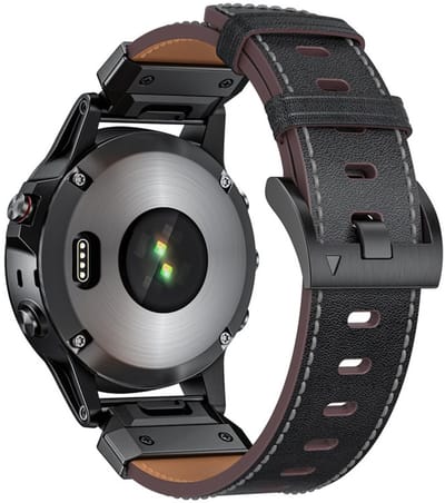 Leren bandje - RVS - geschikt voor Garmin Fenix 3 / 5X (Plus) / 6X (Pro) / 7X (Pro) / 8 (51 mm) / Tactix (7) / Descent Mk 51 mm / Instinct 2x / 3 - 50mm / D2 / Epix Pro 2 (51 mm) - zwart