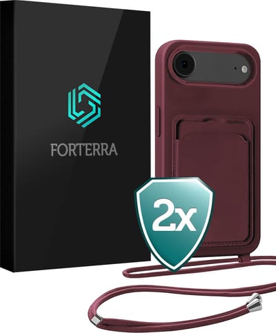 Hoesje Geschikt voor iPhone Air Pashouder Case Siliconen Hoes Met Koord - Hoes Geschikt voor iPhone Air Met Telefoonkoord Hoesje Back Cover Met Pasjeshouder - Aubergine - 2 PACK