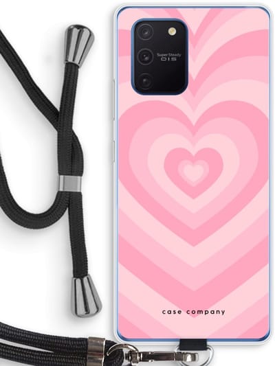 Case Company® - Hoesje met koord geschikt voor Samsung Galaxy Note 10 Lite hoesje met Koord - Hart Roos - Telefoonhoesje met Zwart Koord - Bescherming aan alle Kanten en Over de Schermrand