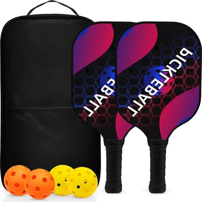 Topfinder Pickleball Paddles - Glasvezel Oppervlak en Polymeer Honingraat Kern - Set van 2/4 Rackets - Buiten en Binnen - Met Draagtas en Ballen