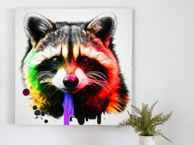 Rainbow tinted raccoon | Rainbow-Tinted Raccoon | Kunst - 50x50 centimeter op Dibond | Foto op Dibond