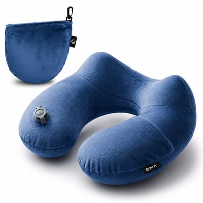 BOTC Nekkussen Opblaasbaar - Draagbaar Travel Pillow - Memoryfoam - Reiskussen voor Vliegtuig en Auto - Blauw - 1 Stuk