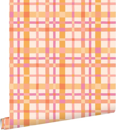 ESTAhome behang ruitjes paars en oranje - 50 x 900 cm - 132049