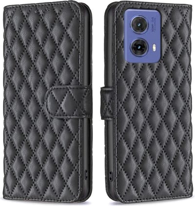 BINFEN Hoesje - Geschikt voor Motorola Moto G85 Hoesje - BINFEN Rhombus Book Case - Zwart