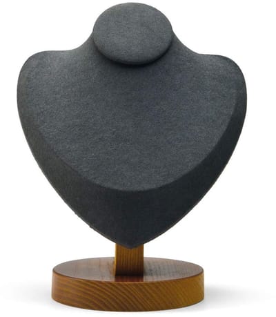 Jhubersproducts - Houten halsketting display stand - Sieraden showcase - Grijze etalagepop - Optimaal voor dames - 9,5 cm x 18,5 cm