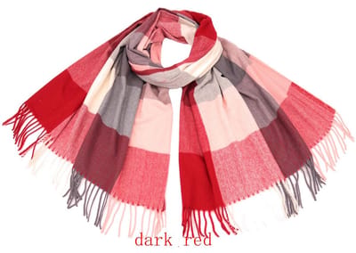 Sjaal herfst/winter met blokprint 180/68cm rood/grijs