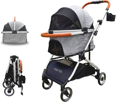 Hondenbuggy - Hondenwagen Trolley - Hond Vervoeren - Afneembare Mand - tot 15 kg - Grijs