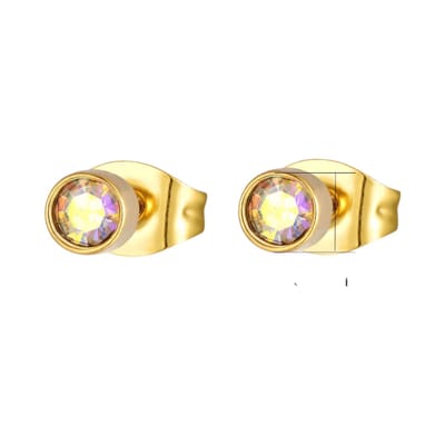 Aramat Jewels | Oorbellen | Goudkleurige kristallen oorbellen met AB glans – 3 mm | | | |3mm | Staal | Kinderen, Volwassenen | Verkleurd niet
