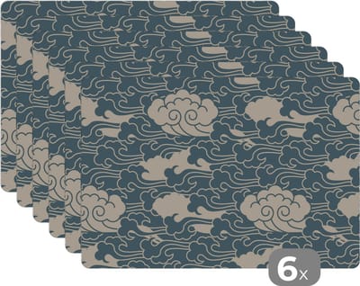 Placemat - Placemats kunststof - Design - Noors - Wolken - 45x30 cm - 6 stuks - Hittebestendig - Anti-Slip - Onderlegger - Afneembaar