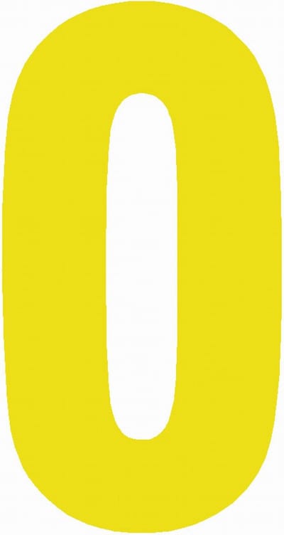 Cijfersticker nr. 0 GEEL 10x5cm, plakcijfer, huisnummersticker, containersticker, magazijn sticker, showroom, tuincentra