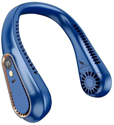 San Vitale® - Draagbare Nekventilator - Nek Fan - Ventilator - Met LED display - 5 Standen - Draadloos & Oplaadbaar - Incl. USB Kabeltje - Verkoeling - Blauw