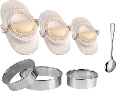 QTTVBTNA Dumplingvorm - Dumpling Maker Set – 3 Maten – met Ronde Uitsteker & lepel – Voor dumplings ,Gyoza, Empanada & Appelflappen - 7 stuks