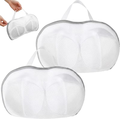 Set van 2 waszakken voor bh's - Opbergzakken voor bh's - Anti-vervormingsfilters voor het wassen van bh's - Wasnetzakken - Machinewasbaar - Waszakken met ritssluiting voor lingerie - Herbruikbaar - Grijs/Wit - 15*29 cm