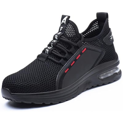 Werkschoenen Holle ademende stalen neuslaarzen Lichtgewicht veiligheidswerkschoenen Antislip voor heren Dames Mannelijke werksneakers 48 zwart