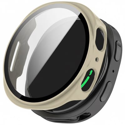Screenprotector case - geschikt voor Samsung Galaxy Watch 8 - 40mm - full cover hoesje - gehard glas - 40 mm - volledige bescherming - beige
