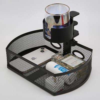 360° draaibaar opbergrek, geen boren nodig, stevig met kabeldoorvoergaten, handig en eenvoudig te gebruiken, veel bruikbare ruimte, zwart, grote capaciteit.