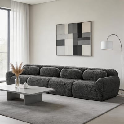 Komhtom - 4-zitsbank van premium pluche - meervoudige combinatie en antislipbodem - inclusief kussens - ergonomische ondersteuning en zeer elastisch schuim - geschikt voor woonkamer en slaapkamer - grijs