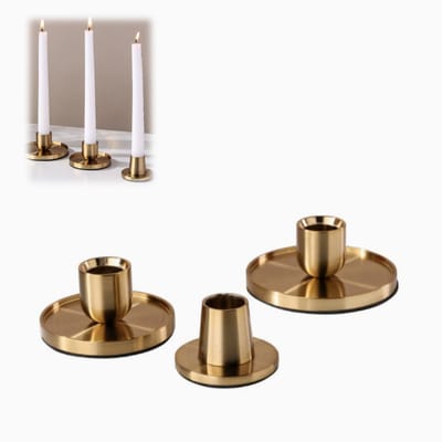 3 stuks - Kandelaar - Metalen kandelaar - Minimalistische stijl - Vintage - Kaarsenhouder - Ideaal voor romantische dinerdecoraties, bruiloftsarrangementen, kaarsenopstelling - Elegant ornament - Goud