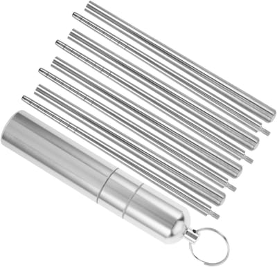 Vouwbare Eetstokjes - Herbruikbaar Bestek - Reizen en Kamperen - Compact Opbergkoffertje - 2 Paar - Zilver