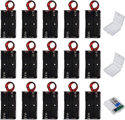 SnelShoppen - 15 Pcs AA Batterijhouder Plastic met Kabel en 3 Opslagdozen - 2 Slots voor 2 x 1.5V AA Batterijen - Multifunctionele Batterijbox voor Ho