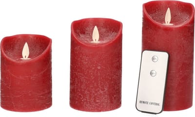 Anna's Collection Stompkaarsen - 3x st - bordeaux rood - LED kaarsen - afstandsbediening