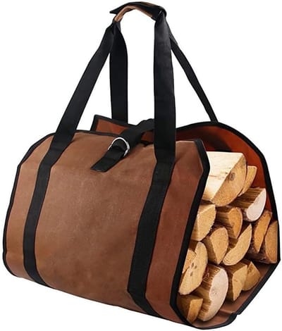Draagbare en duurzame canvas tas voor haardhout met handvat voor binnen en buitengebruik, perfect voor open haarden en vuurkorven