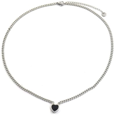 Ketting - Hart Zirkonia - RVS - Lengte 39-44 cm - Zilverkleurig en Zwart – valentijn – cadeau