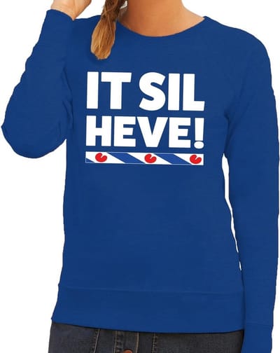 Blauwe sweater met Friese uitspraak It Sil Heve dames - Fryslan elfstedentocht XS