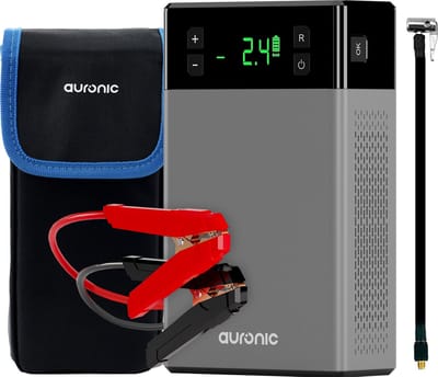 Auronic 12V Jumpstarter – Starthulp voor Auto's - Met Compressor en Bandenpomp – 1200A - 3L Diesel 6L Benzine - Zwart/Grijs
