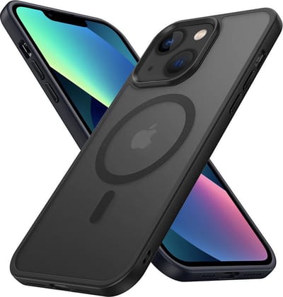 Hoesje voor Apple iPhone 13 in ZWART compatibel met MagSafe - Hybride beschermhoes met TPU-siliconerand Case Cover en stevige achterkant