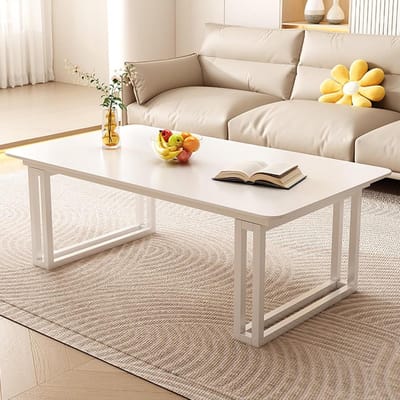 Vierkante Salontafel - Koffietafel Woonkamer - Ontspannen Leven - Stenen Plaat - 100x50x45cm - Wit