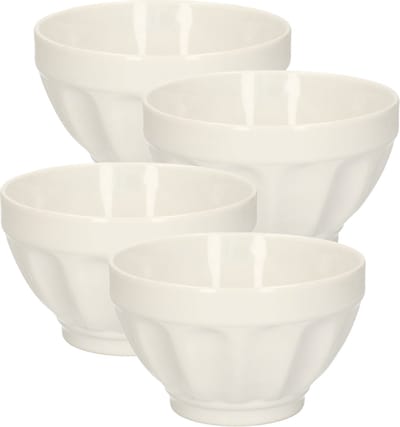 5Five Soepkommen/schaaltjes - 4x - Colorama - keramiek - D14 x H9 cm - ivoor wit - Stapelbaar - Ribbels decoratie