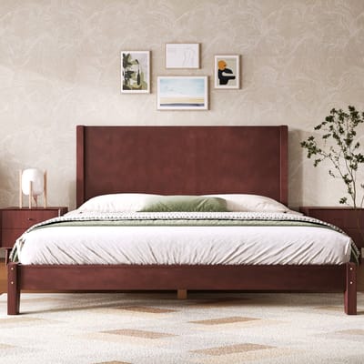 160x200cm tweepersoonsbed - met hoofdeinde en lattenbodem - bruin - zonder matras